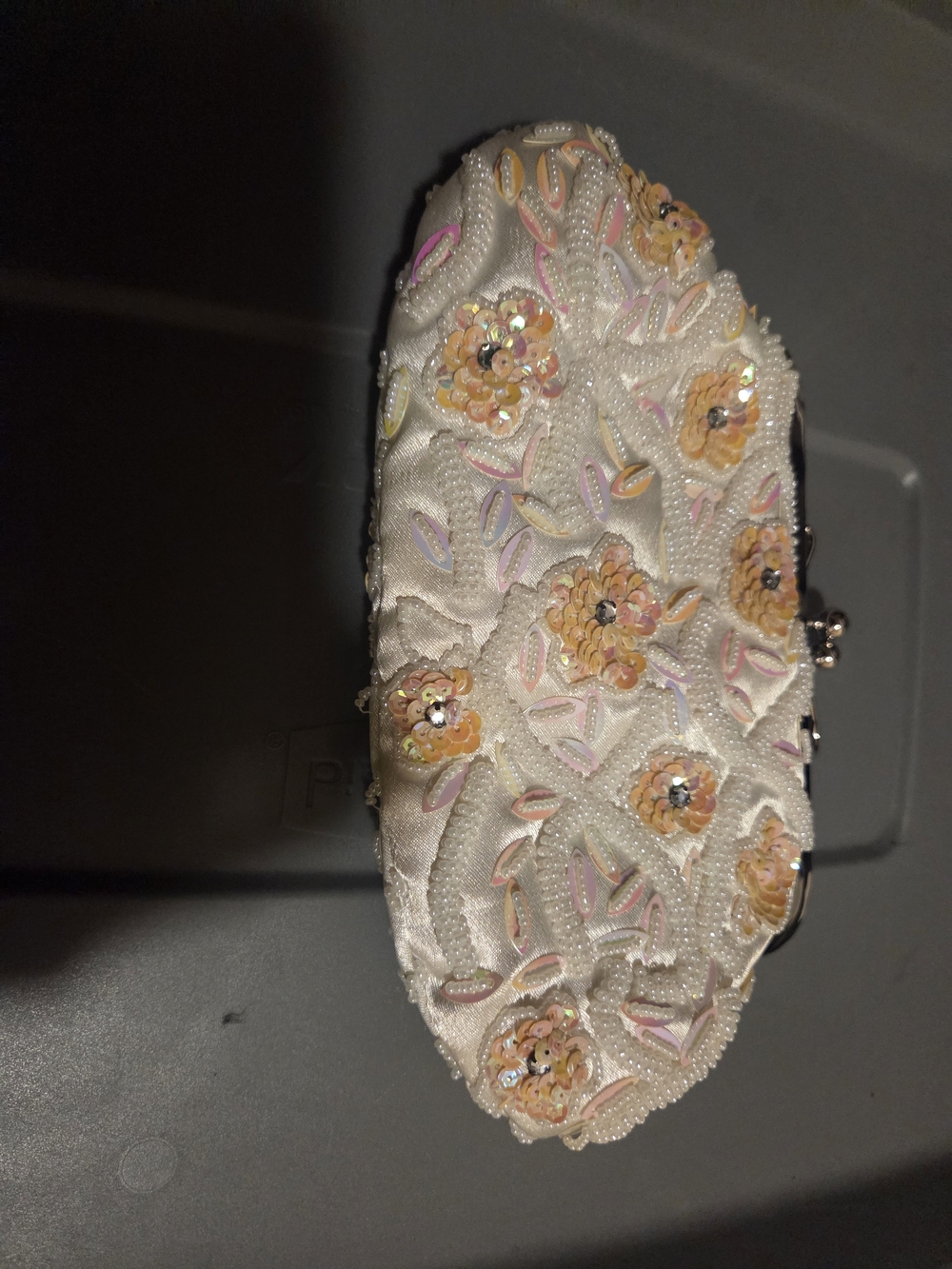 Beaded Floral Ivory Clutch Bag